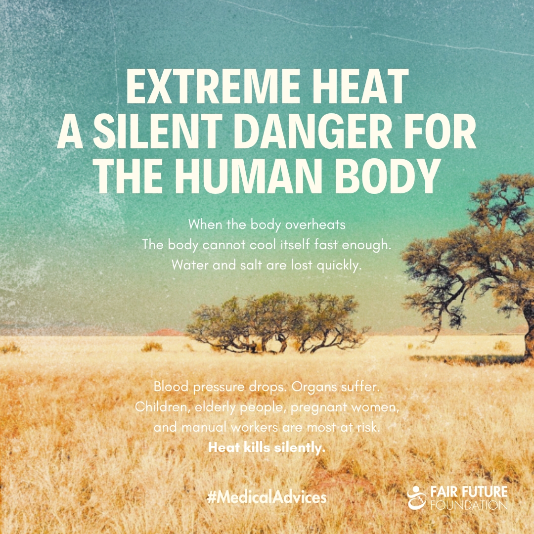 fairfuture's tweet image. Extreme heat is not natural.
It is the result of our actions.

Heat overloads the body, causing dehydration, confusion, and organ failure. Children, elderly people, pregnant women and workers are most at risk.

Climate change is already a health emergency.

#MedicalAdvices