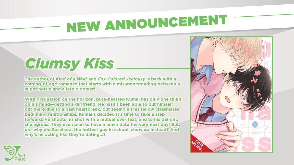 courtbanashi's tweet image. SEQUEL CONFIRMED !!!

Clumsy Kiss by Suehiro Machi was recently licensed in English by @yenpress