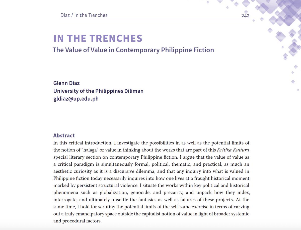 kasukalan's tweet image. the kritika kultura special section on contemporary philippine fiction that I edited w/ egay samar is finally out! seventeen works (carat?) in english and filipino, w/ translations, plus intros that think about 'value' at a time of permanent crisis. archium.ateneo.edu/kk/vol1/iss48/