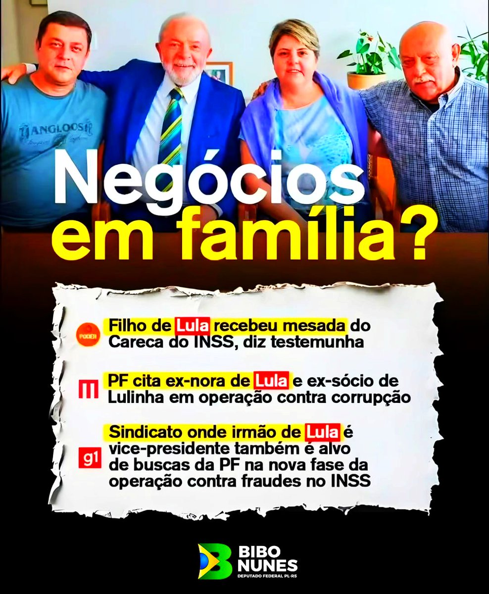 BrazilenDireita's tweet image. Vai vendo...
A grande família, vermelha!
#cpmidoinss #inss #aposentados #lula #lulinha #freichico #pcc #cv #narcoterrorismo #Bancomaster