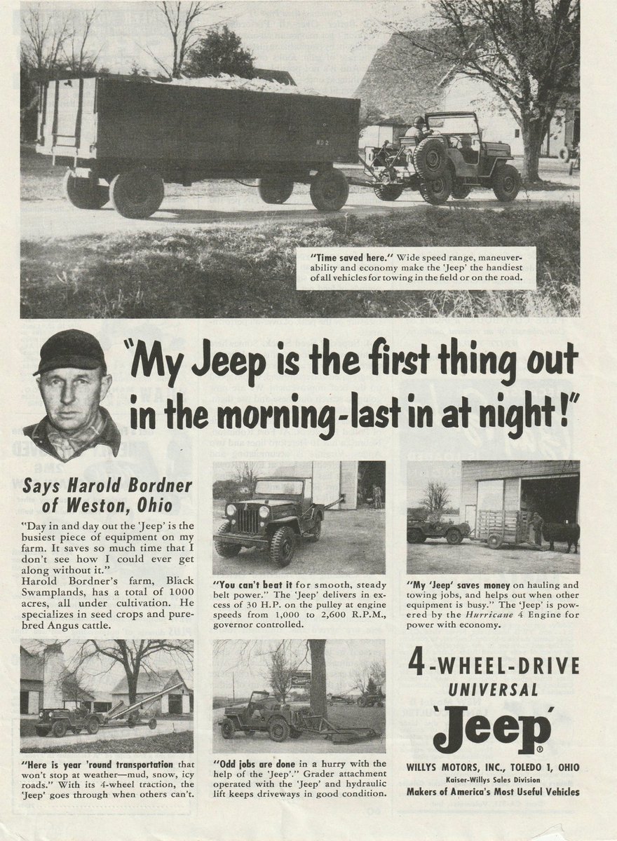 The first thing out in the morning and the last in at night, ad circa 1954! Happy Monday!
..............
#jeep #jeeplife #monday #legendary1941 #willys