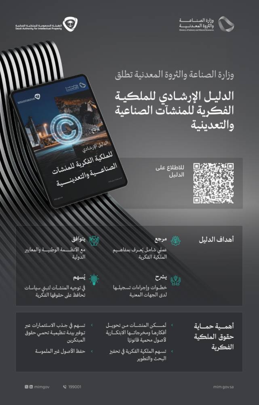 وزارة الصناعة تطلق الدليل الإرشادي للملكية الفكرية للمنشآت الصناعية والتعدينية #الصناعة_والثروة_المعدنية 