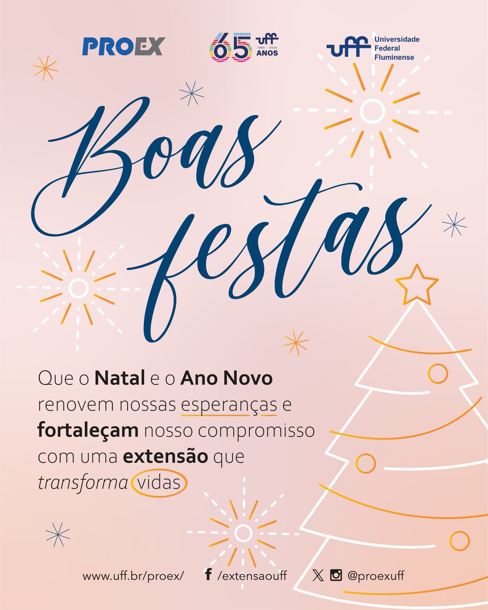 proexuff's tweet image. A Pró-Reitora de Extensão, professora Leila Gatti Sobreiro, deseja a toda a comunidade acadêmica e à sociedade que acompanha e fortalece as ações extensionistas um Natal repleto de esperança, união e renovação.
