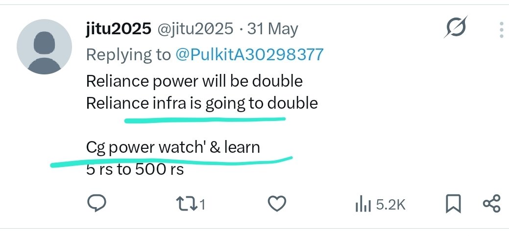 PulkitA30298377's tweet image. Some classical million dollar Gyan to me in Month of May 25 over #RelianceInfrastructure