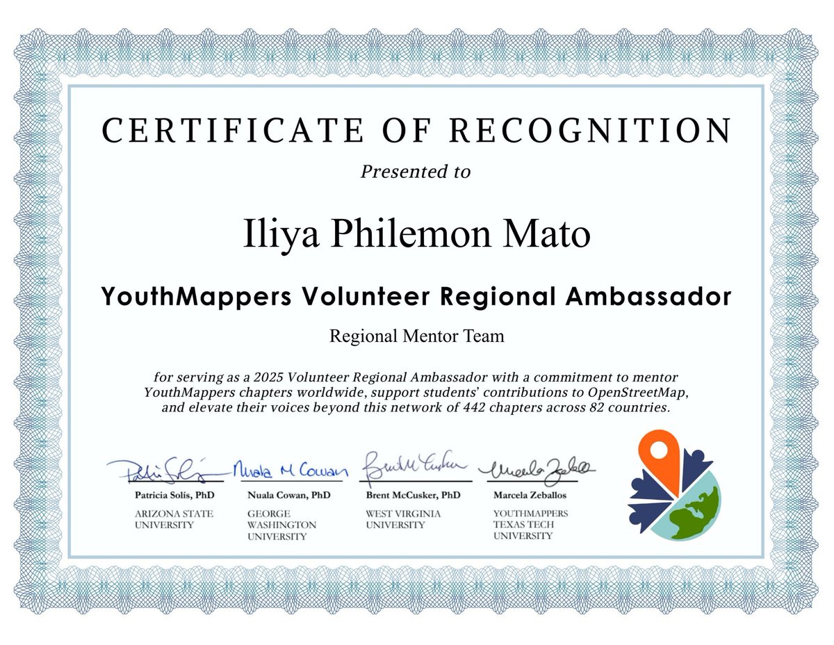 SpatialXplora's tweet photo. Grateful for the chance to mentor chapters worldwide 🌍 and support contributions to OpenStreetMap. 

Huge thanks to the @Youthmappers steering committee.

I remain committed to mentoring the next generation of geospatial enthusiast

#OpenStreetMap #GlobalImpact #Geospatial https://t.co/N9lohzinn5