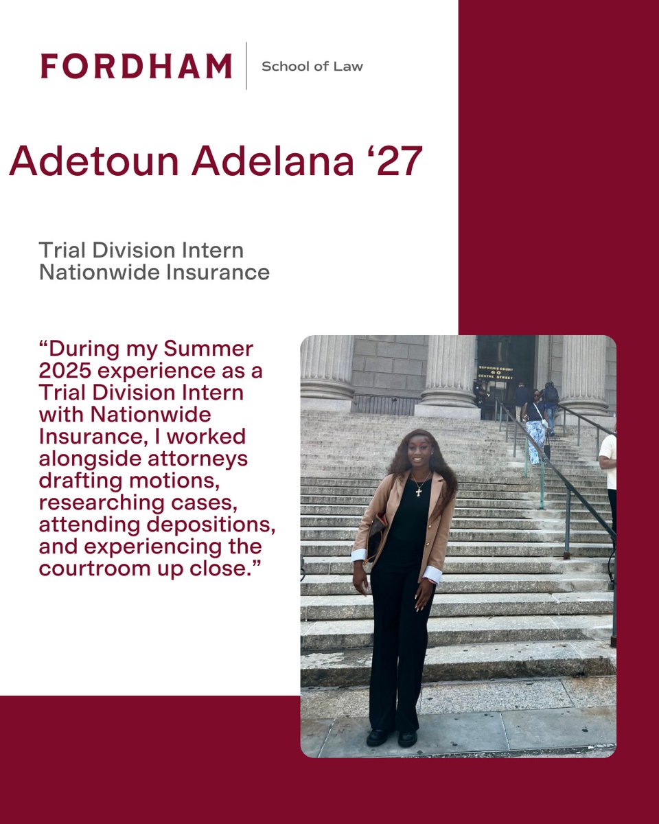 Exams are officially behind us, and it’s time to celebrate more of our incredible Student Ambassadors and their Summer 2025 experiences! Up next in our series is Adetoun Adelana! #FutureFordhamLawyers #FordhamLaw #NYC #LawSchool