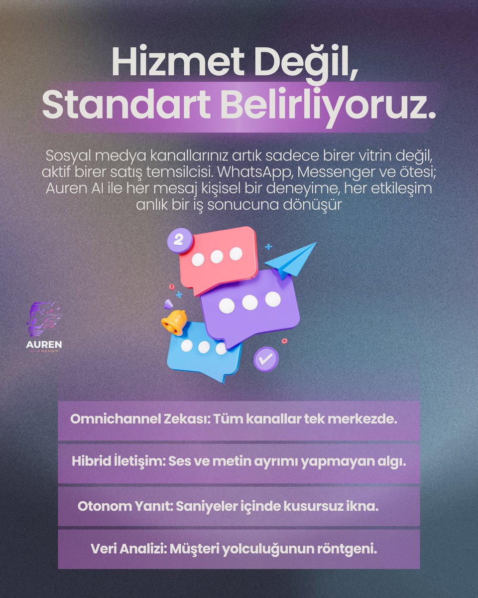 AURENAJANS's tweet photo. Dijital dünyada var olmak yetmez; her mecrada aynı hızda ve aynı kalitede var olmanız gerekir. Bir müşteriniz WhatsApp’tan yazarken diğeri TikTok’tan size ulaşıyorsa, bu trafiği manuel yönetmek artık imkansızdır.
#YapayZeka #aurenajans #dijitalpazarlama https://t.co/we5ZepId68