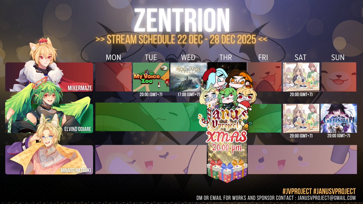 Janusv_Project's tweet image. SCHEDULE  22 DEC - 29 DEC 2025 ========================     
 -UNIT- 
#ZENTRION
 #CRIMINALQ
========================     
#VtuberTH #JVProject