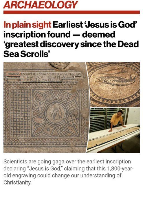 Elohim_Gadol's tweet image. 1,800 yr old Mosaic. 

1 Timothy 3:16 (KJV) “And without controversy great is the mystery of godliness: God was manifest in the flesh, justified in the Spirit, seen of angels, preached unto the Gentiles, believed on in the world, received up into glory" 

Jesus is God 🙌