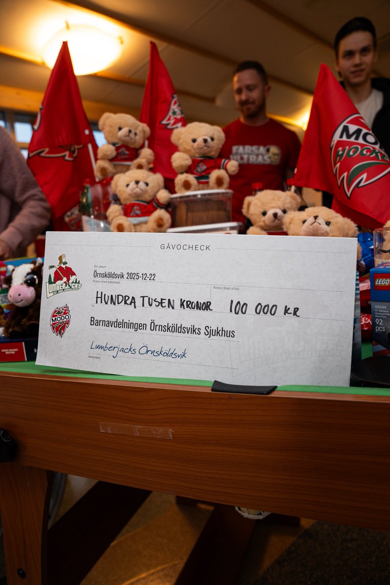 MoDo_Hockey's tweet image. 💯 tusen kronor! ✅

För femte året i rad har Lumberjacks och MoDo Hockey samlat in pengar till barnavdelningen vid Ö-viks sjukhus.

Tack vare generösa bidrag från privatpersoner och företag kunde vi detta år nå 100 000 kronor – stort tack till alla som varit med! ❤️

Med vid…
