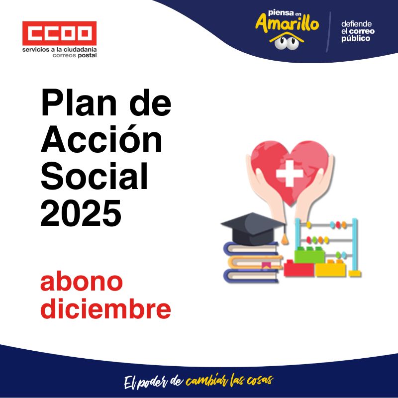 📢 Plan de Acción Social 2025

💶 En diciembre, Correos abona ayudas de salud 🏥, educación infantil 👶, discapacidad ♿, material escolar 📚 y estudios universitarios 🎓.

✊ CCOO exige más fondos y más derechos.

👇👇👇
postal.fsc.ccoo.es/noticia:745652…