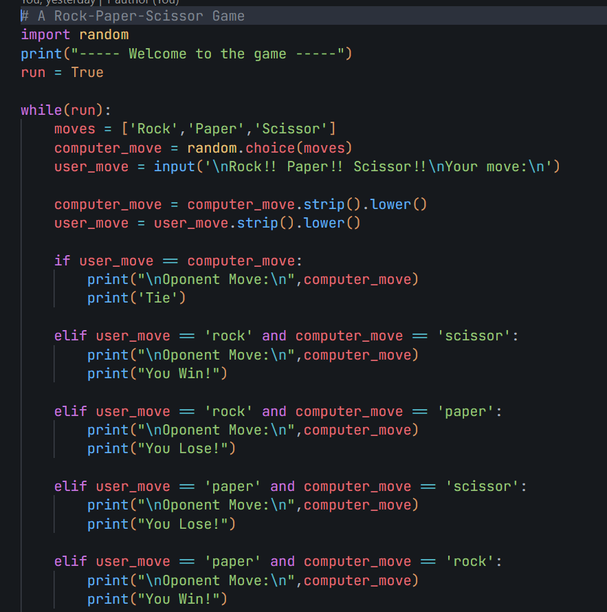RajTiwa59175293's tweet image. Day 11 of Learning Python (28 Days)

Today I explored Python tuples briefly and focused on practicing lists and dictionaries by solving questions.

I also built a small project — a Rock Paper Scissors.

#Python #PythonLearning #LearningInPublic #CodingJourney