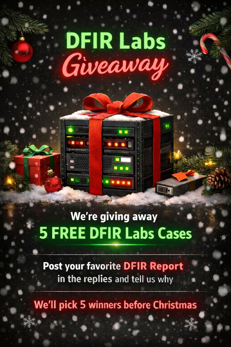 TheDFIRReport's tweet image. 🎁 DFIR Labs Giveaway 🎁

We’re giving away 5 FREE DFIR Labs cases!

How to enter:

➡️Post your favorite DFIR Report
➡️Tell us why it's your favorite

That’s it! 🙌 We’ll select 5 winners before Christmas!

DFIR Labs - dfirlabs.thedfirreport.com/auth/login
Reports - thedfirreport.com