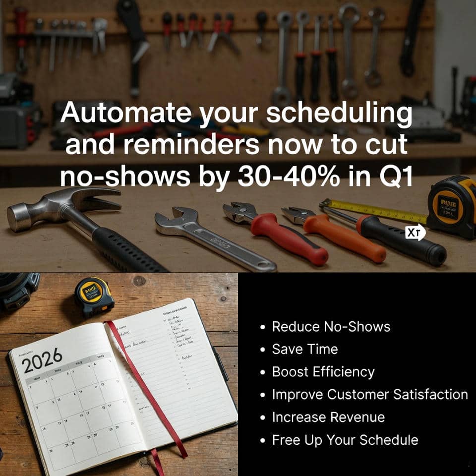 buildoptimus's tweet photo. Quick win for home service pros: automate scheduling &amp; reminders now and cut no-shows by up to 40% in Q1.
Start 2026 with smoother ops and more free time.
What are you automating? 👇
#HomeServices #Plumbing #HVAC #CleaningPro #2026Goals https://t.co/A7SDl91qyi