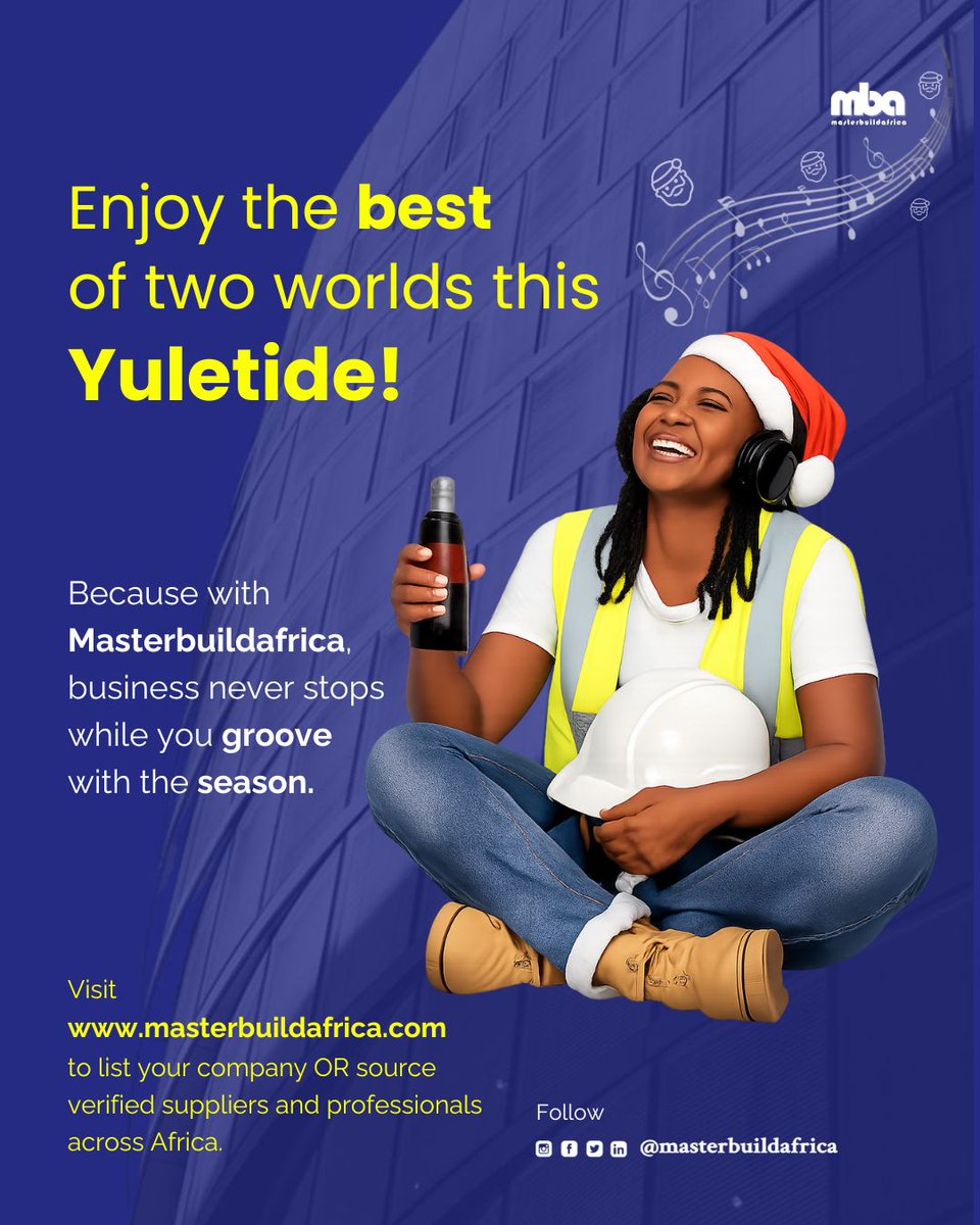 thefunmiadebayo's tweet photo. Enjoy the best of 2 worlds this Yuletide! Stay in tune with business as you unwind &amp; groove with loved ones. Because with @MBuildAfrica, business never goes offline! #MasterbuildAfrica #ConstructionProfessionals #BuildingAfrica #YuletideVibes #FestiveSeason #ConstructionCommunity https://t.co/gQ0ZK8rWOn