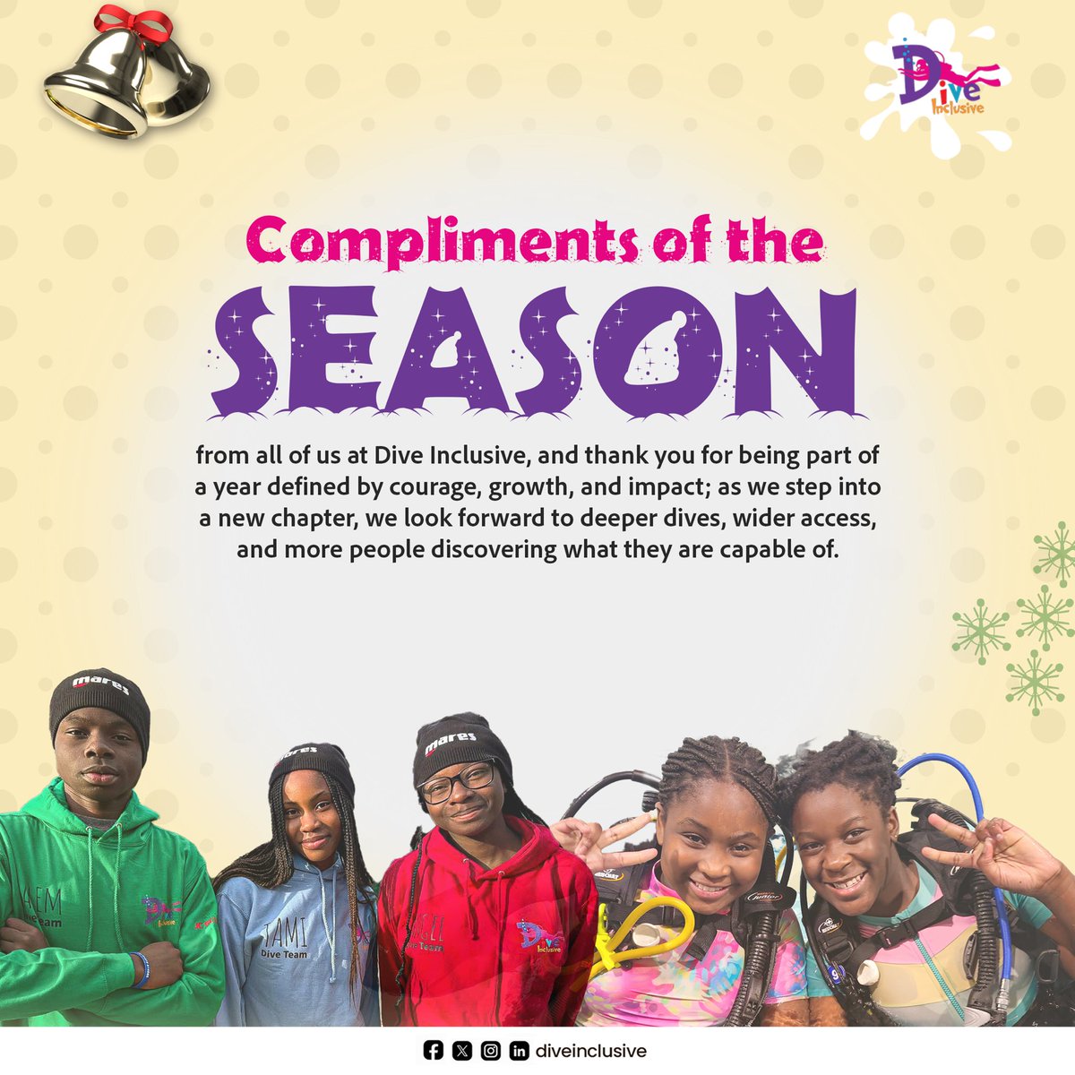 DiveInclusive's tweet image. Compliments of the season from the Dive Inclusive family 💙
This year reminded us what’s possible when community, courage, and opportunity come together.

#diveinclusive #seasonsgreetings  #community #WeareSSI #JCScuba