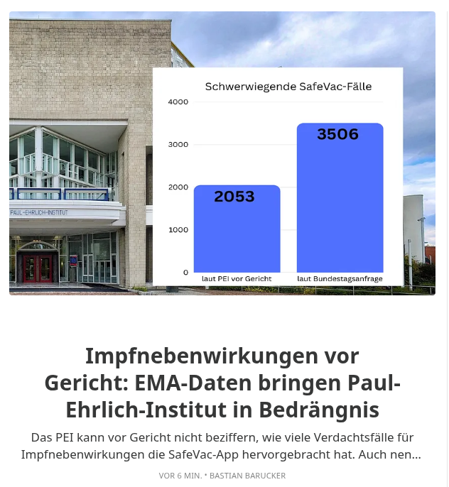 BBarucker's tweet image. «SafeVac-App: Das Paul-Ehrlich-Institut kennt die Zahl der Verdachtsfälle von Impfnebenwirkungen nicht und nennt widersprüchliche Zahlen zu schwerwiegenden Nebenwirkungen. Im Juni 2025 stellte ich dem Paul-Ehrlich-Institut (PEI), das für die Überwachung der Impfstoffsicherheit…