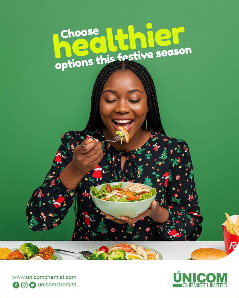 unicomchemist's tweet image. As we enjoy the festive season, let’s not forget our health goals. 🎄💚
Whether you’re eating out or at home, choose healthier options and keep your body feeling its best.

#HealthyChristmas #QualityHealthcare #FestiveWellness #UnicomChemist