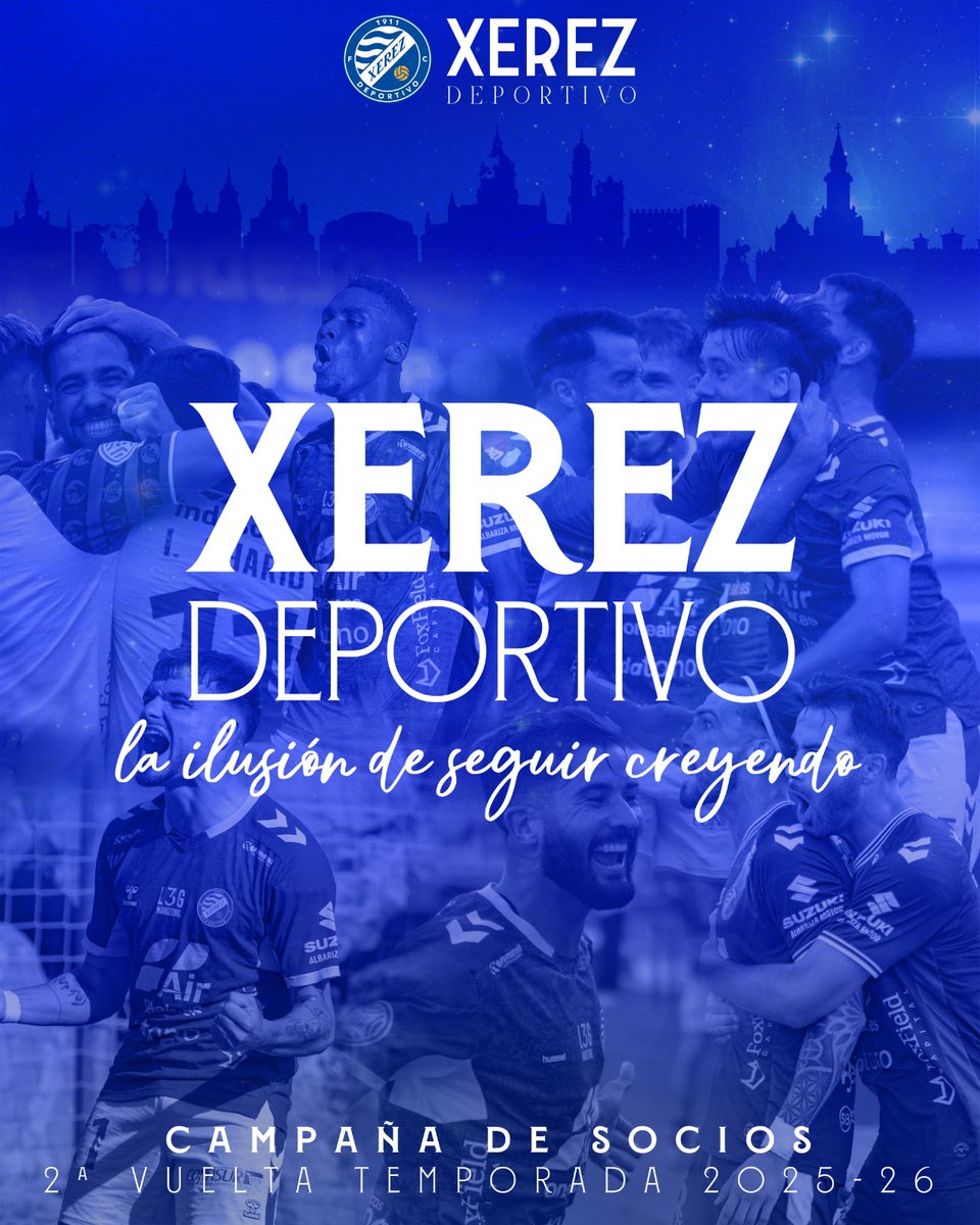 XerezDFC's tweet image. CARTEL 🔵 | Campaña Segunda Vuelta 2025/26

📆 A partir de este lunes puedes hacerte socio y dueño del #XerezDeportivo

💙⚔️ Porque nos quedan muchas batallas que librar. Muchas historias que contar: 𝐋𝐚 𝐢𝐥𝐮𝐬𝐢ó𝐧 𝐝𝐞 𝐬𝐞𝐠𝐮𝐢𝐫 𝐜𝐫𝐞𝐲𝐞𝐧𝐝𝐨

Más info ➡️…