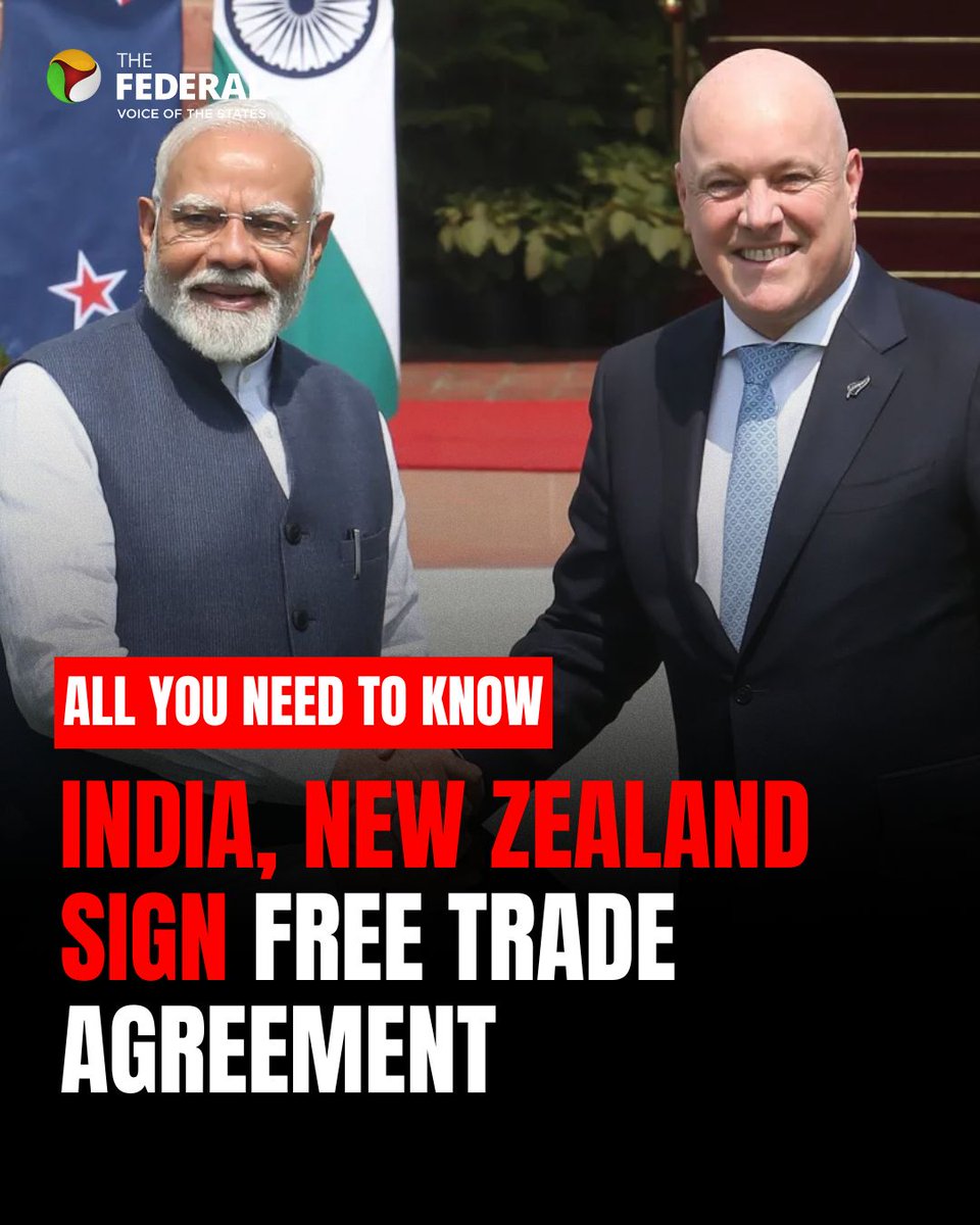 TheFederal_News's tweet photo. India and New Zealand conclude FTA talks, aiming to boost trade and market access. Here are the key highlights.
Read more: https://t.co/RsRoCMfiOR
#India #NewZealand #FTA #InternationalTrade #IndianExport #VISA #AYUSH #Liberalization https://t.co/iSS4sJEUPw