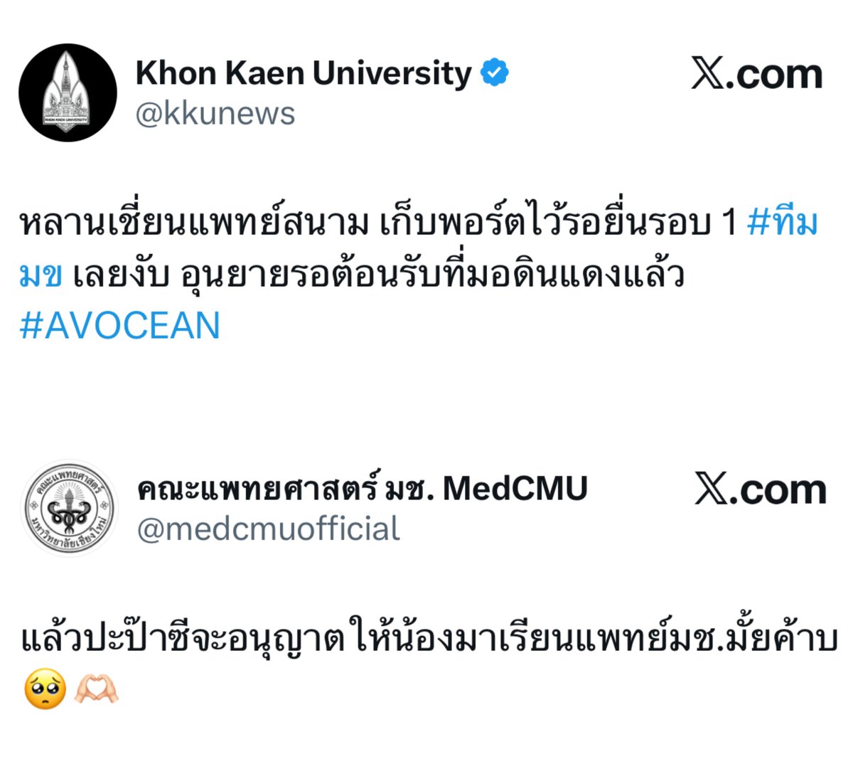 เชี่ยนแพทย์สนามโดนเส้นเกิน อายุ 2 ขวบ แพทย์มข. แพทย์มช. มาจองตัวกันละ 

#AVOCEAN