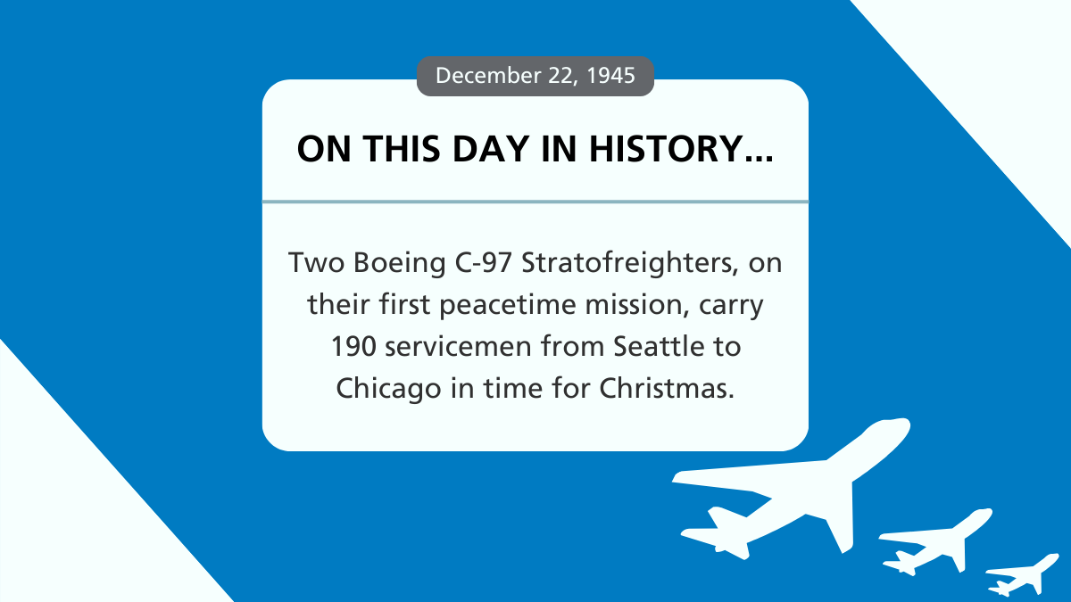 AventureAviator's tweet photo. #OTD in history, Two Boeing C-97 Stratofreighters, on their first peacetime mission, carry 190 servicemen from Seattle to Chicago in time for Christmas. https://t.co/pn4Why51S5
