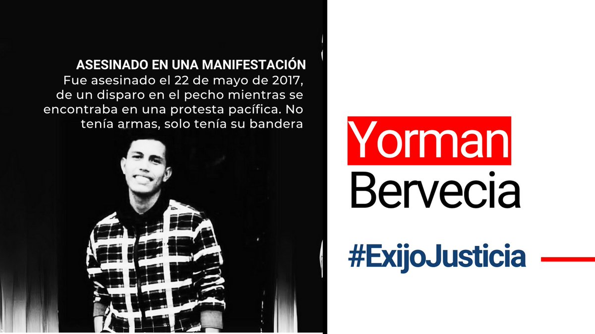 #22Dic NO OLVIDAR que el 22 de Mayo del 2017 fue asesinado el estudiante de 19 años, Yorman Bervecia, en una manifestación pacífica en Barinas.
A 8 meses y 7 meses, su asesinato se mantiene Impune, NO hay Justicia para los jóvenes asesinados en las protestas en Venezuela.