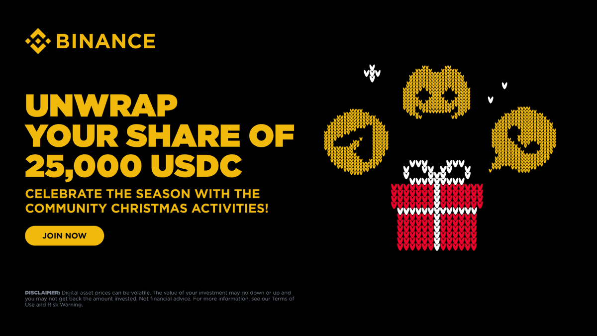 binance's tweet image. The holidays just got more rewarding. 🎄

We're giving away $25,000 USDC in token vouchers through our Christmas Community Activities.

More information 👉 binance.com/en/support/ann…