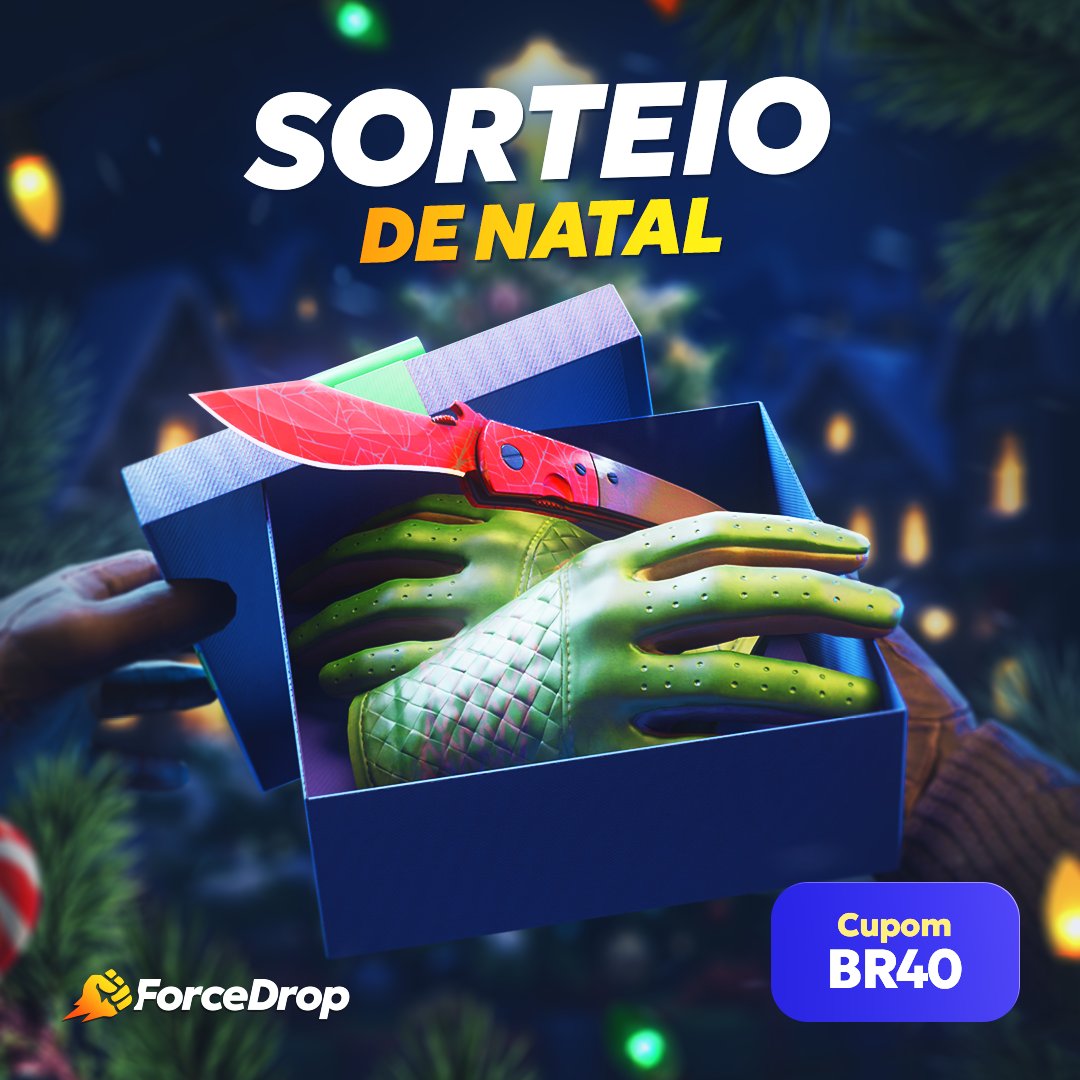 SORTEIO DE NATAL! 🎄

Navaja Teia Rubra FT e Luvas Piloto Verde  FT

RT + like + marque 2 amigos
Siga <a href="/forcedropbrazil/">ForceDrop Brazil</a> 

Serão 2 ganhadores, 1 skin para cada um.
Resultado dia 26/12.

Quer abrir caixas? use o cupom BR40 e ganhe 40% de bônus no depósito.