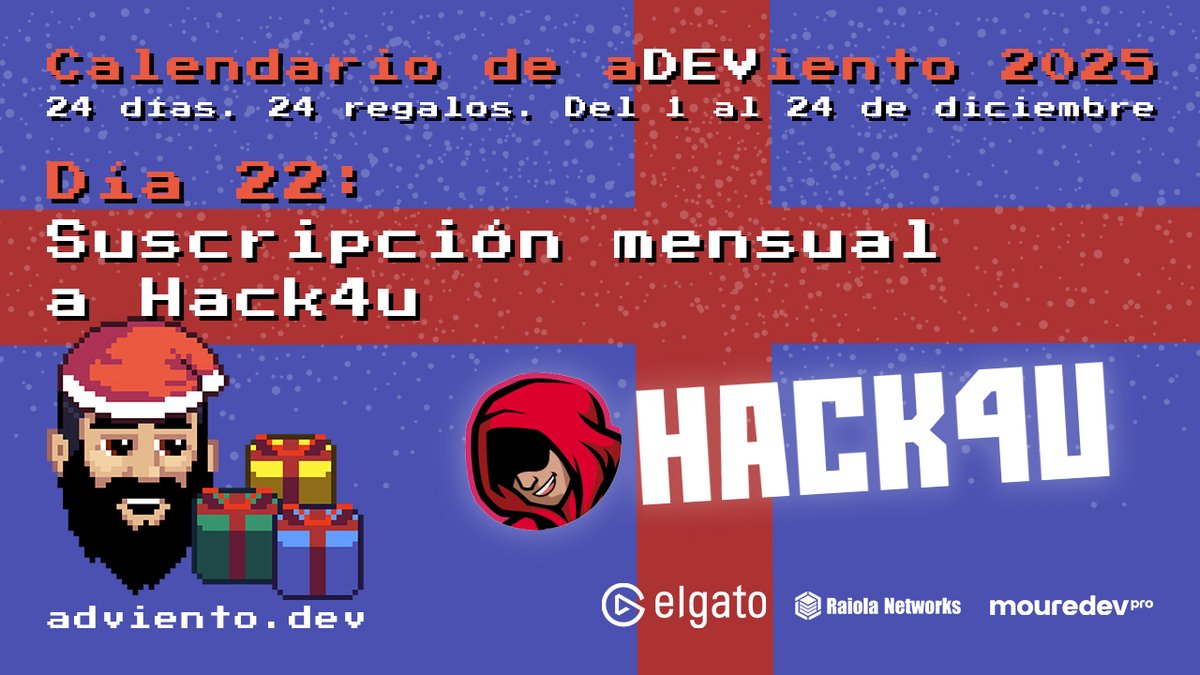 🎁 Comienza el día 22 del #aDEViento2025!
24 días. 24 regalos para aprender programación

🗓️ Día 22: Suscripción mensual a Hack4u: Aprende ciberseguridad
🔁 Sígueme comparte esta publicación para participar
🌐 Válido para todo el mundo

Toda la info en adviento.dev