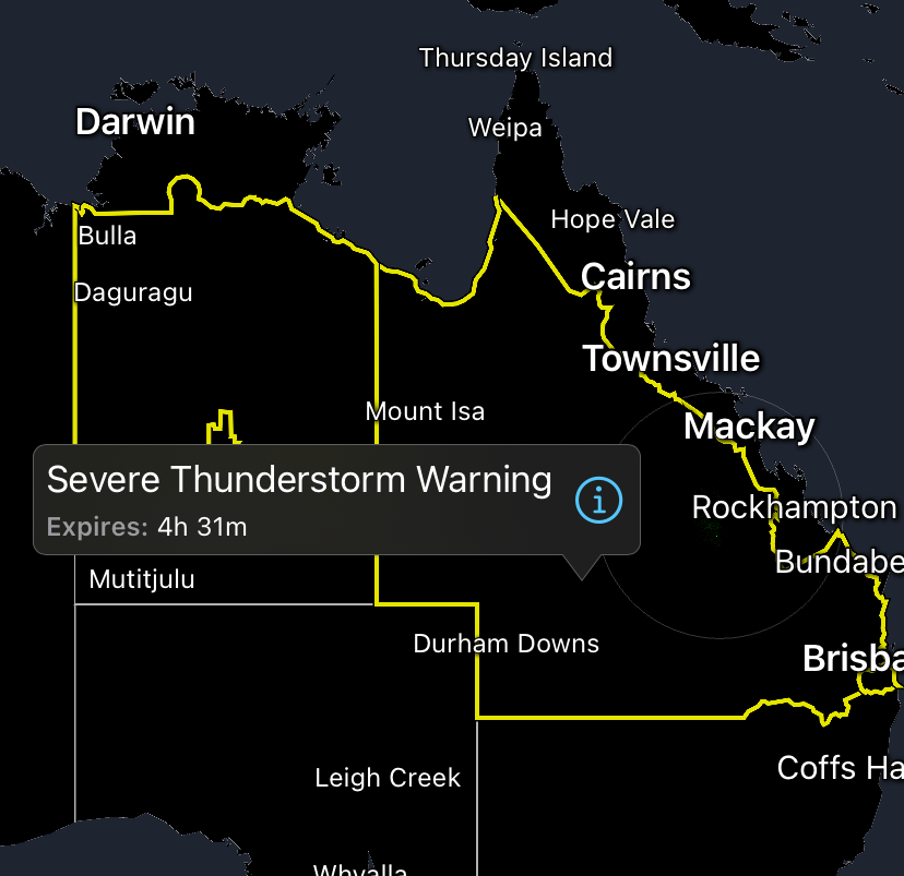 WeatherToby's tweet image. And I thought Canada’s severe thunderstorm warnings were unreasonably large. These ones in Australia are bigger than most American states.