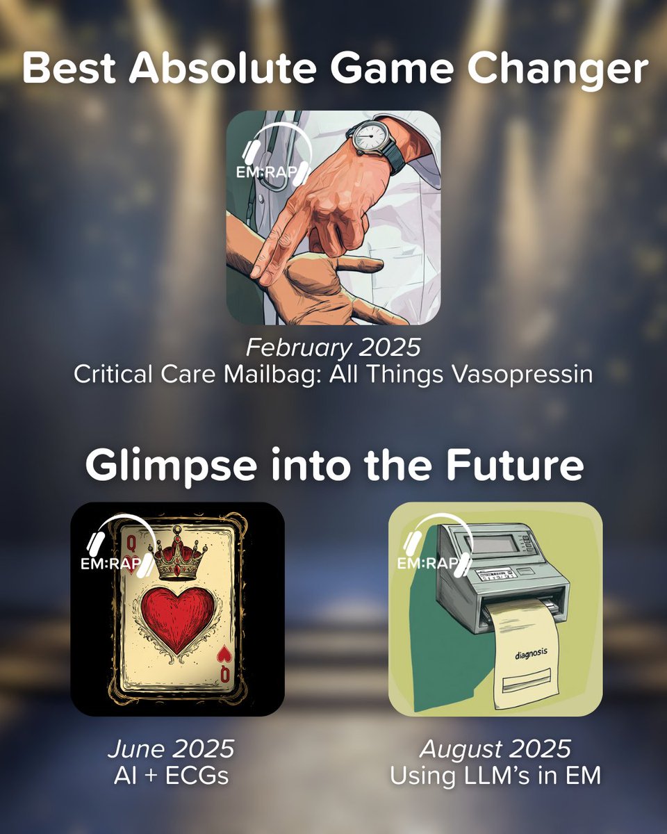 emrap_tweets's tweet image. What were your favorite segments of 2025? Jan and Swami give us their topic picks for the past year. Check out their picks now! Listen to the playlist today (only available on the app). emrap.org/playlist/curat…  

#EM #EMRAP #EmergencyMedicine