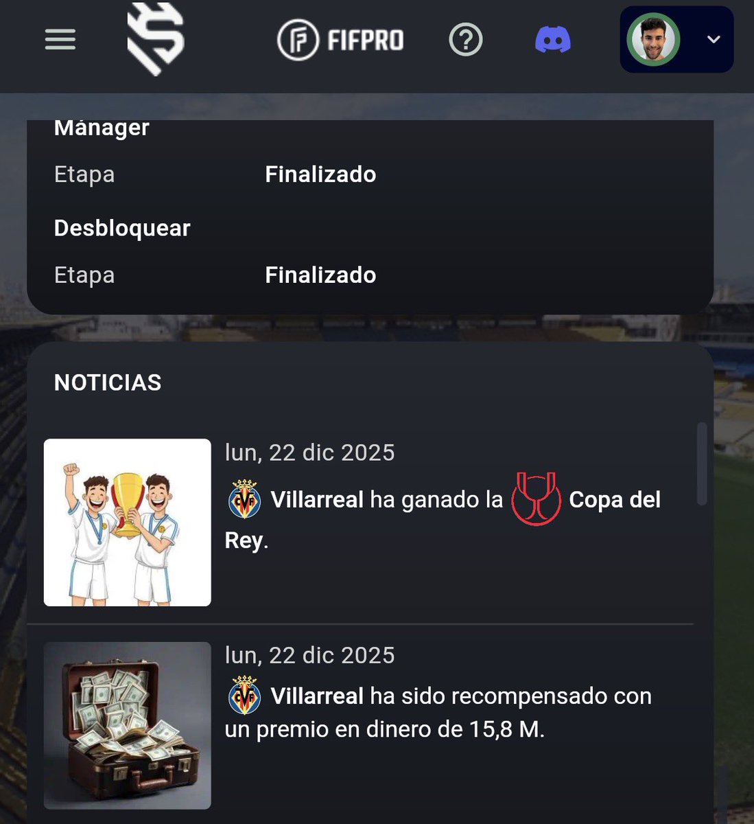 Campeón de la Copa en <a href="/soccerverse/">Soccerverse</a> 🏆

Únete al mejor manager de fútbol con dinero real 😍

play.soccerverse.com/?ref=NachoHera…

75 euros para mi y 15 M que ayudan al Villarreal para la próxima temporada que empieza en 2 semanas 👏