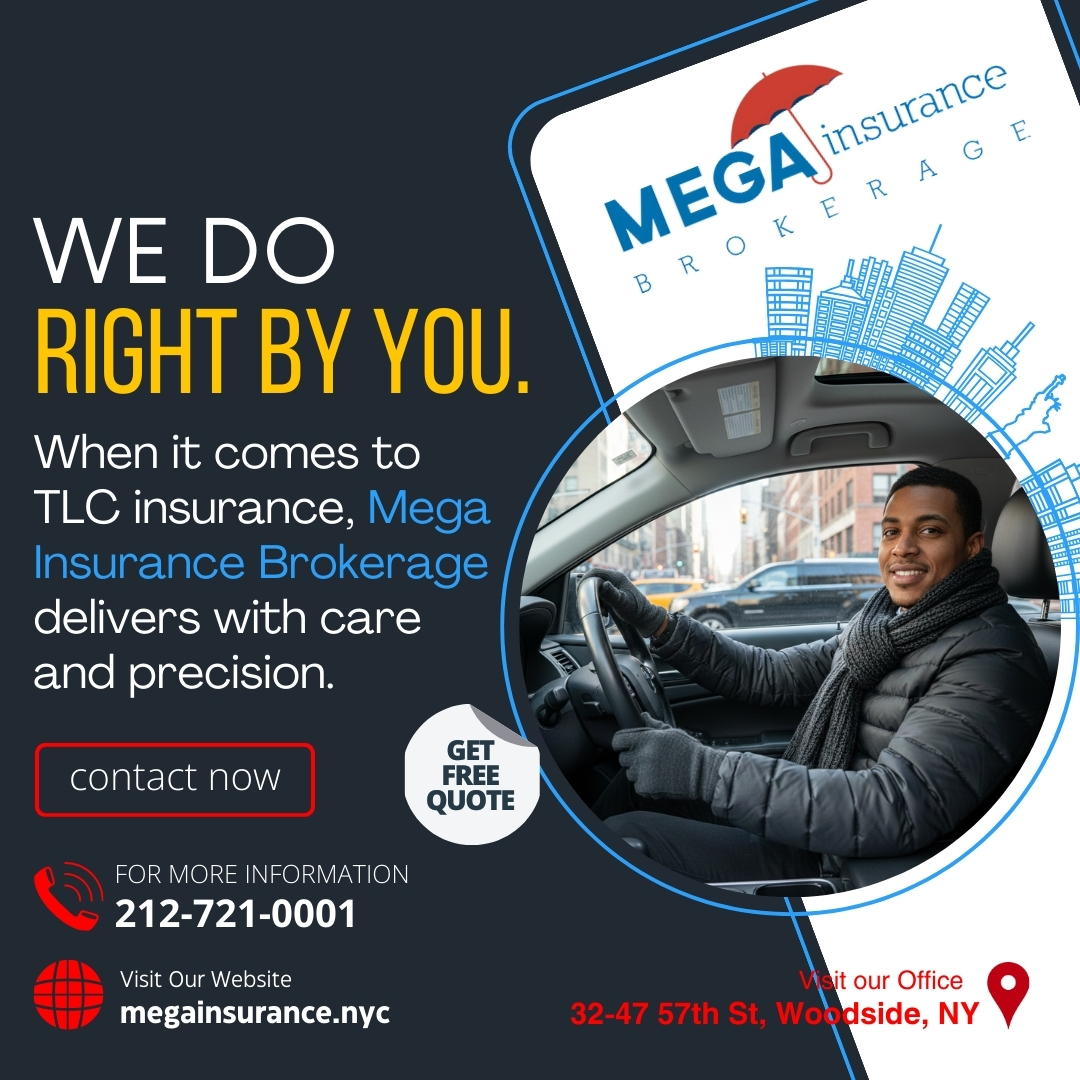 MegaInsureNYC's tweet image. We do right by you. 
When it comes to TLC insurance, Mega Insurance Brokerage delivers with care and precision.

Mega Insurance Brokerage
Your trusted partner for TLC insurance in New York.
#megainsurancebrokerage #TLCInsurance #nyctlc  #TLCDrivers #uberdriver #lyftdriver