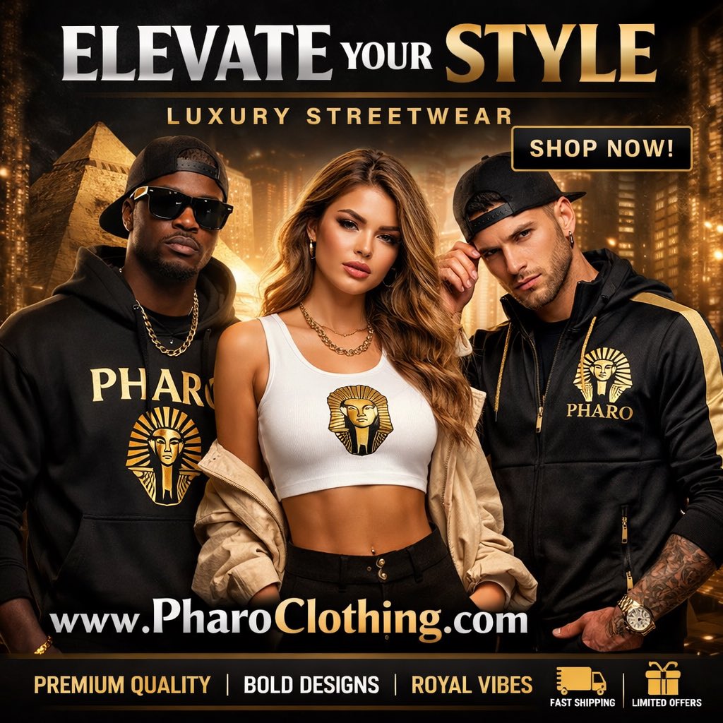 PharoClothing's tweet image. Elevate your style with Pharo Clothing. Premium quality, bold designs, and royal vibes for the trendsetters. Don’t wait—shop now at PharoClothing.com!

Hashtags:
#PharoClothing #LuxuryStreetwear #BoldStyle #FashionForward #StreetwearVibes #PremiumQuality #RoyalVibes #Shop