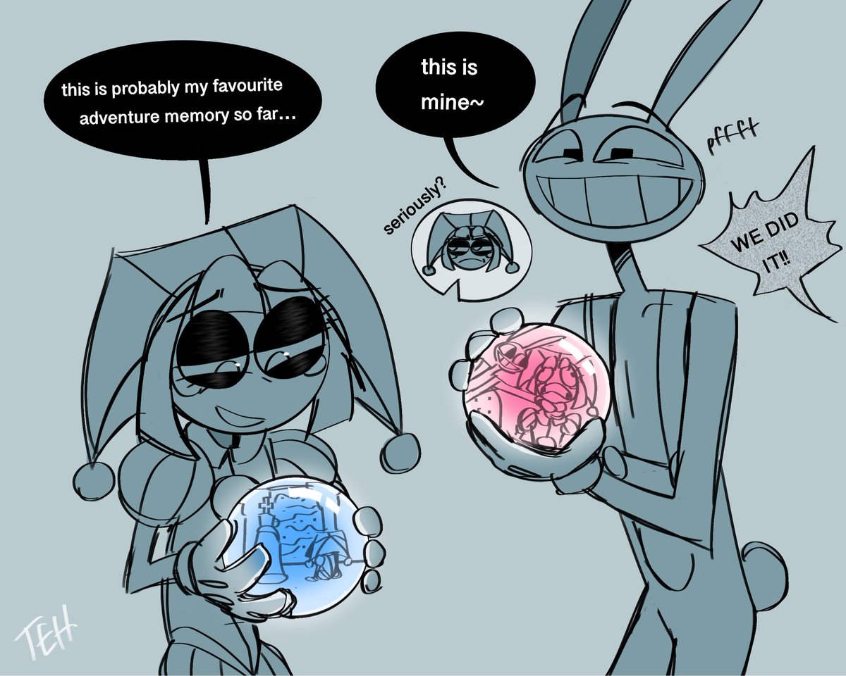 quarky__'s tweet image. memories 🔮

(if they saw ep6 in caine’s office?)
#tadc #funnybunny