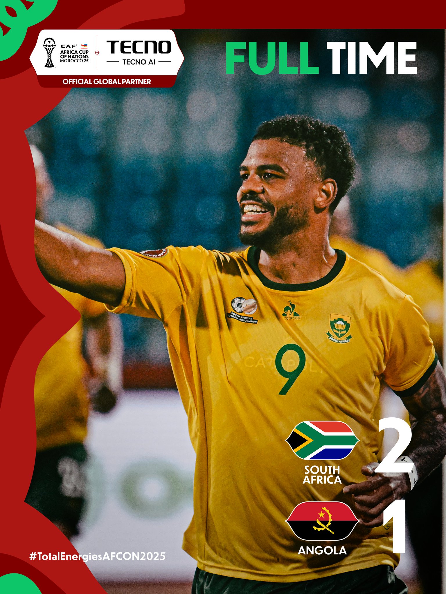 نهاية المباراة! جنوب إفريقيا تحقق أول ثلاث نقاط في كأس الأمم الإفريقية 2025 توتال إنرجيز بعد الفوز على أنجولا 2-1 #كأس_أمم_أفريقيا 