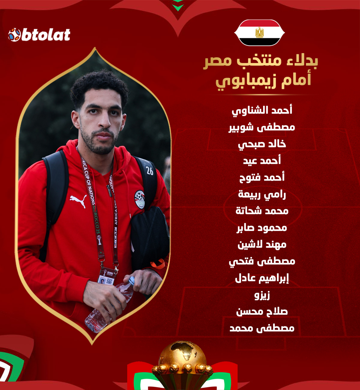 دكة مدججة بالنجوم لـ منتخب مصر أمام زيمبابوي خلال بداية مشوار الفراعنة في كأس أمم إفريقيا 
