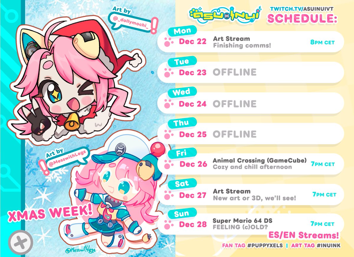 ⚡️🐾WEEKLY SCHEDULE~ IT KRIMAAAH! -And I wanted to play retro games-
 #Puppyxels 
Art tag: #inuINK
Art by <a href="/_dollymochi_/">Dollymochi • COMMIS OPEN • 🎀ドリー もち 🎀</a> and <a href="/messwithlegs/">Mess_With_Legs</a>