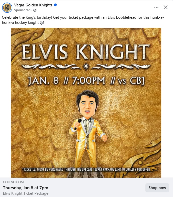TheKnightsofLiz's tweet image. aww, the Golden Knights are doing this for #ElvisPresley's birthday ❤️