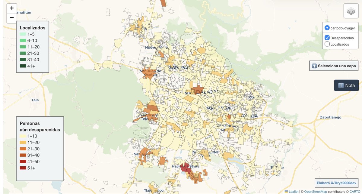 joraplas's tweet photo. Mapa de personas desaparecidas y localizadas en la zona metropolitana de Guadalajara por colonias: 

https://t.co/yvsSpRltFQ https://t.co/KPRvlD3msJ