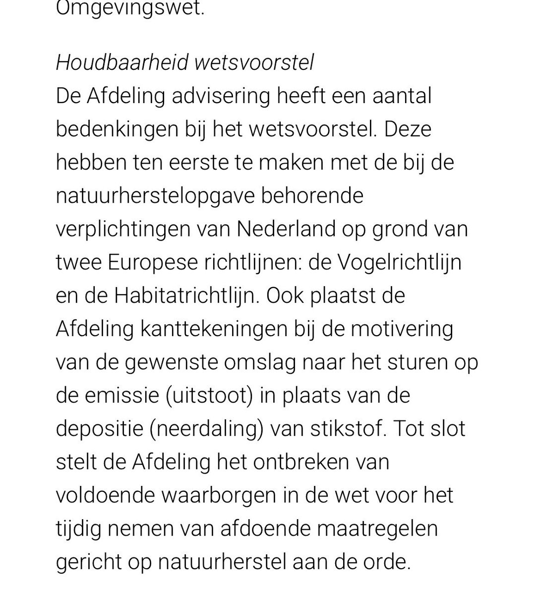 <a href="/RaadvanState/">Raad van State</a> zegt eigenlijk <a href="/ministerLVVN/">Femke Marije Wiersma</a> zet luie <a href="/LandschappenNL/">LandschappenNL</a> en <a href="/staatsbosbeheer/">Staatsbosbeheer</a> en andere TBO’s aan natuurherstelwerk en ga niet over op emissiebeleid want we zien geen onderbouwing hoe emissiebeleid(en doelsturing) leiden tot natuurherstel. Daarin heeft <a href="/RaadvanState/">Raad van State</a>