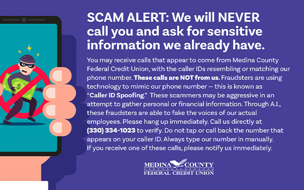 SCAM ALERT: Beware of Caller ID Spoofing. We will NEVER call you to ask you for info that we already have. MedFed.com/news