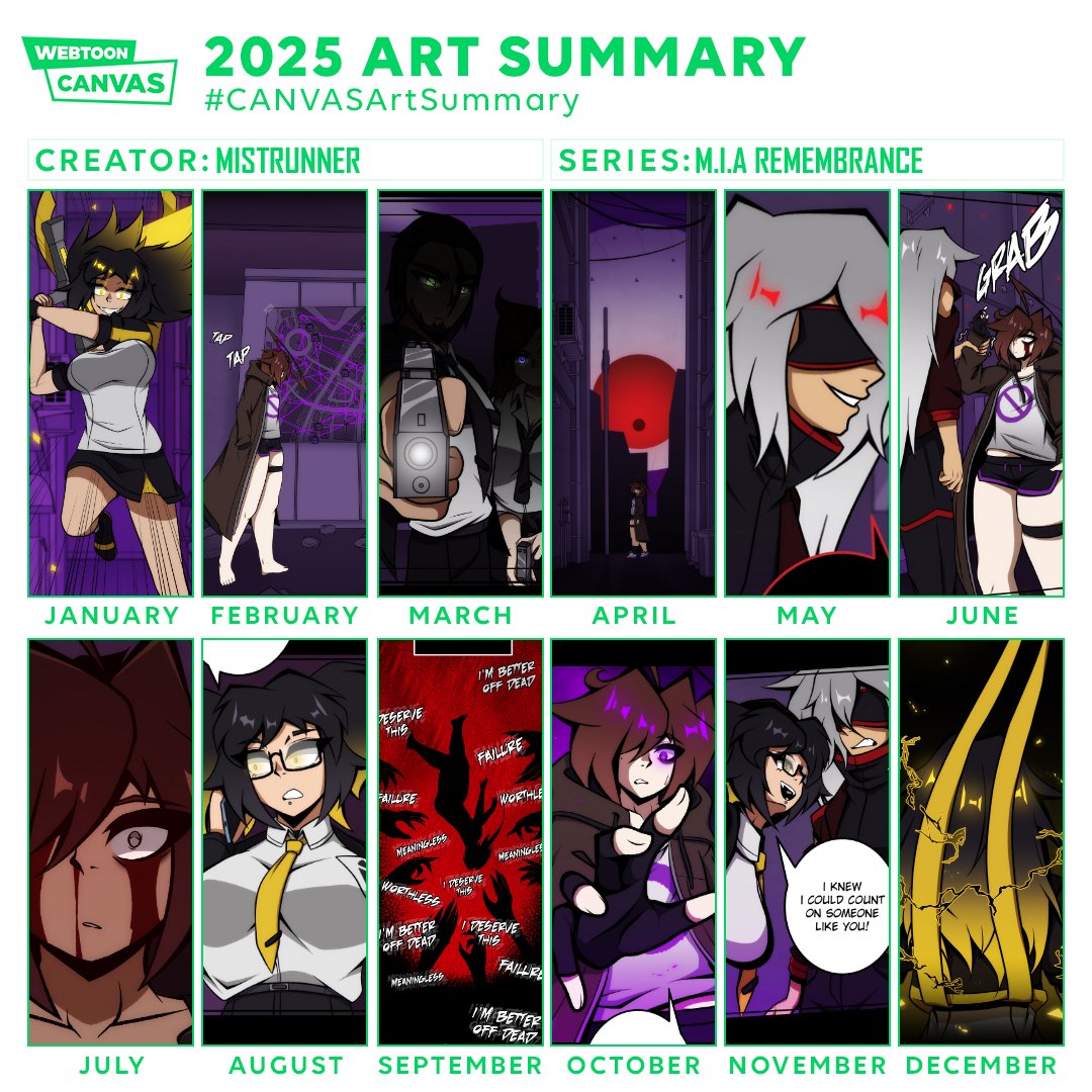 MistrunnerXP's tweet image. While I may have not posted episodes every month of the year, I've definitely drawn them!

Here's to another year of M.I.A Remembrance!! 💜
#CANVASArtSummary