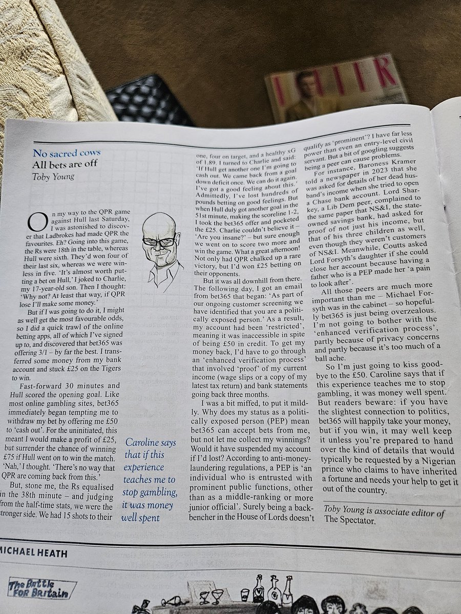 Writers like <a href="/leemottershead/">Lee Mottershead</a> and <a href="/shergar81/">Bill Barber</a> regularly write about the insanity of these checks in tge <a href="/RacingPost/">Racing Post</a>.  But <a href="/toadmeister/">Toby Young</a> in the <a href="/spectator/">The Spectator</a> really hits the nail on the head here.  <a href="/bet365/">bet365</a> seemingly have a licence to withhold client funds.