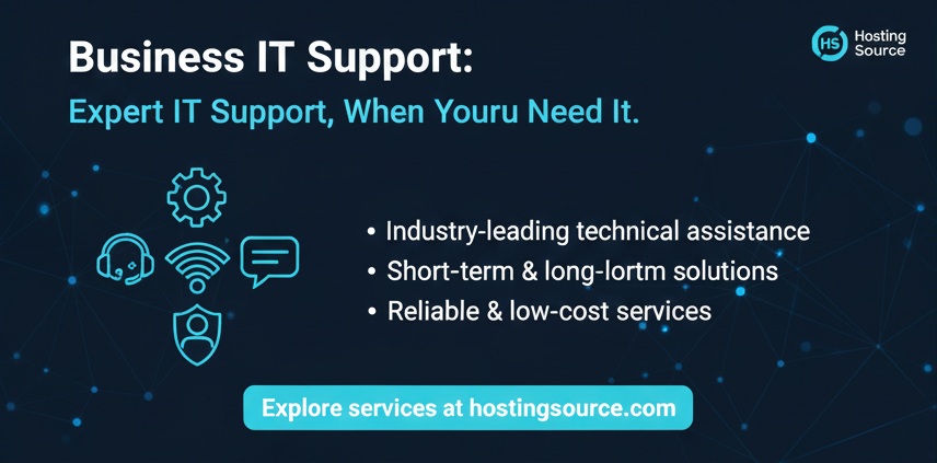 HostingSourceX's tweet image. Business IT Support

Tech troubles?  Elevate your infrastructure with Hosting Source's #ITSupport services! From immediate short-term fixes to long-term strategic guidance, we've got your business covered. Reliable &amp;amp; #lowcost.
Explore our services: hostingsource.com/it-services/