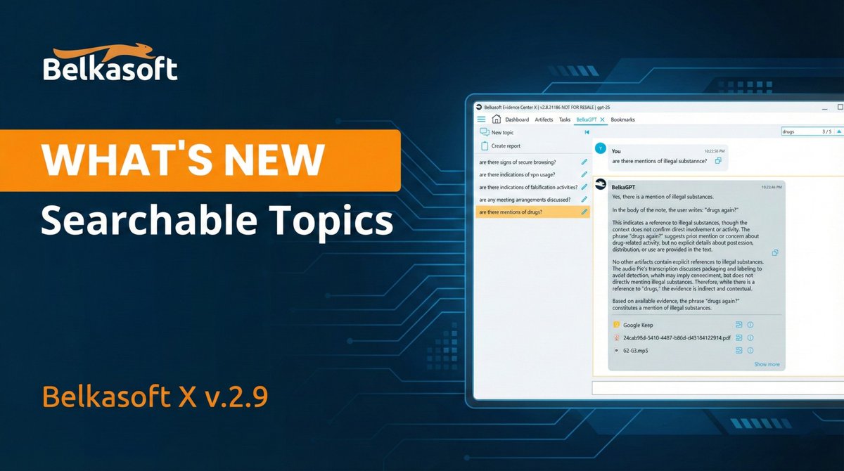 🔎Stop manual scrolling.

As your investigation deepens, your AI conversation history grows. You can now instantly filter queries by keyword, jumping straight to the answers you need without re-reading entire logs.

Find details in seconds.

Explore v.2.9: eu1.hubs.ly/H0qCdf50