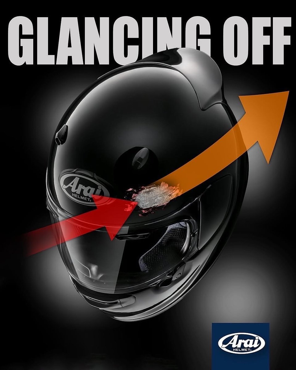 AraiAmericas's tweet photo. At Arai, we’ve long understood that a rounder, smoother, and stronger shell can make all the difference. By helping the helmet glide past obstacles instead of catching, this design principle is what we call “Glancing Off”
https://t.co/4scfyMcezV
#Arai #AraiHelmet #GlancingOff https://t.co/SMD6lLrW5E