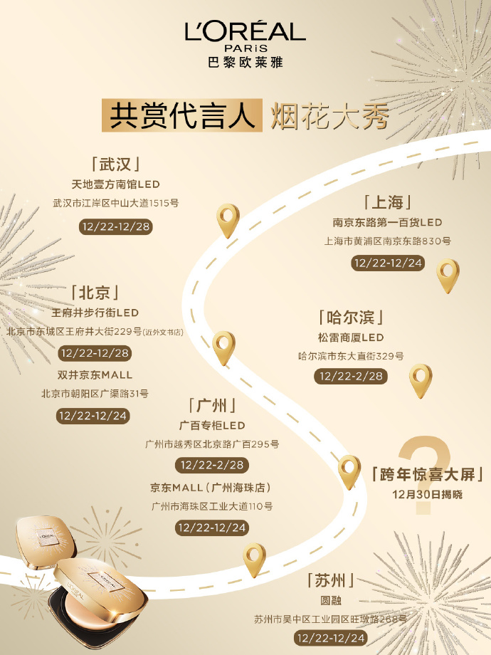 tianxuningintl's tweet photo. 122225 — L'OREAL PARIS WEIBO UPDATE

Hurry to the offline locations and encounter Tian Xuning's Firework LOOK! 🎇

#LorealParisMakeupSpokesperson# Tian Xuning Exclusive themed buses & multi-city outdoor big screens are officially launched today! Click the image to unlock the check-in guide. 

Let's use the #LorealBlackGoldCushion# Firework Limited Edition together. Anytime, anywhere, set off a firework and let the light fall on your face. #TianXuningLorealParisMakeupSpokesperson#

source🔗https://t.co/4KZyix0Zsl

XUNING FIREWORK BLOOM
#TianXuningXLorealParis
#TianXuning #田栩宁
