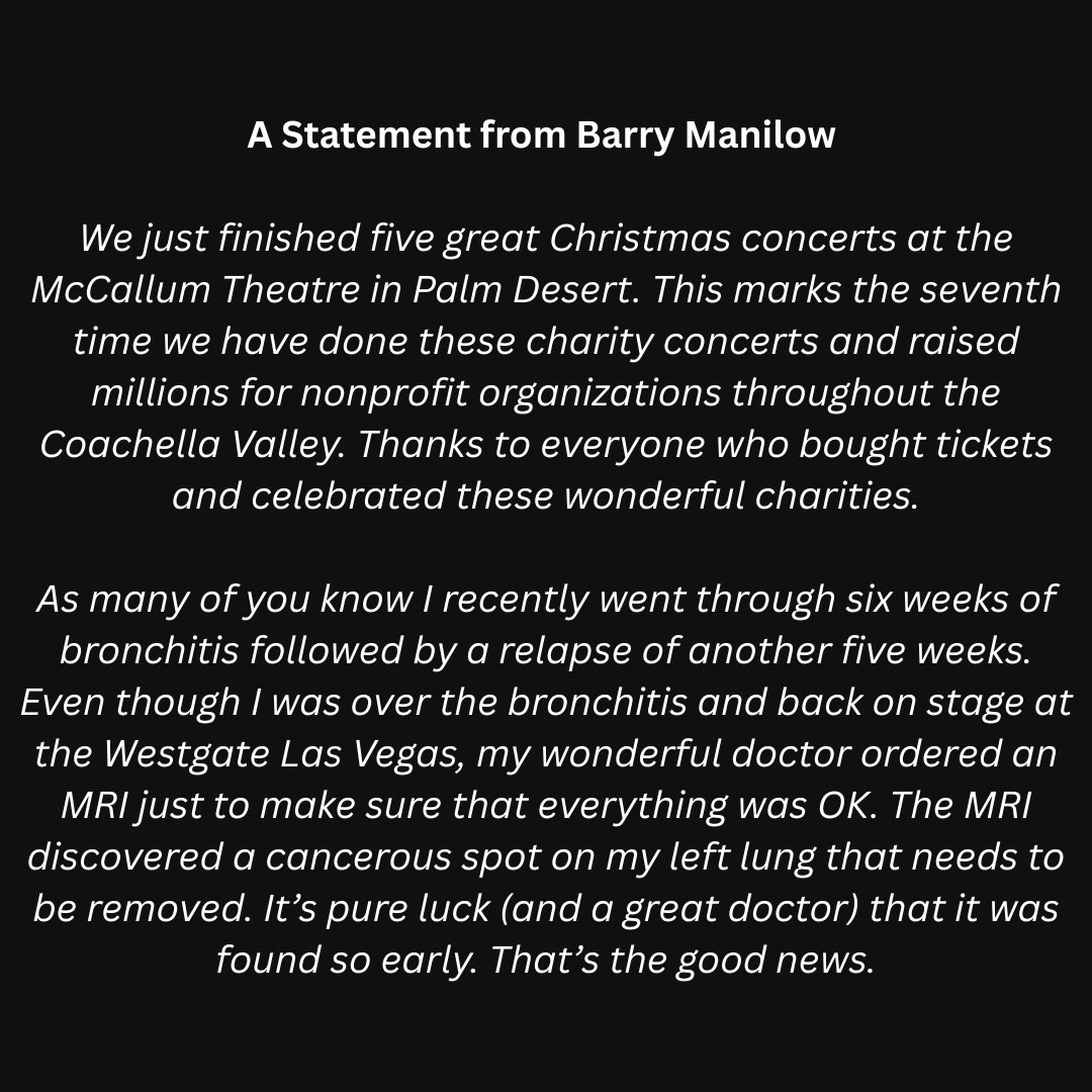 barrymanilow's tweet image. A Statement from Barry Manilow.